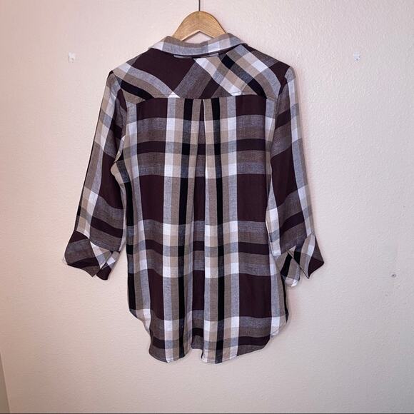 Bellissima Brown Tan Button Up Linen Blend Top M - Picture 10 of 11